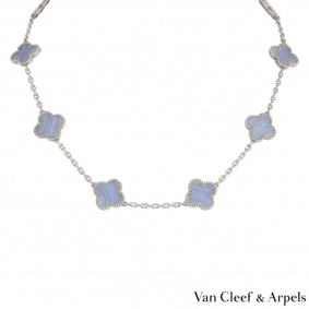 Van Cleef & Arpels White Gold Chalcedony Vintage Alhambra Necklace VCARD34800